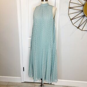 Asos Pleated Eyelet Midi Dress Size 4 / S tie halter neck green